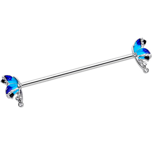 14G Clear Gem Blue Butterfly Industrial Barbell 38mm