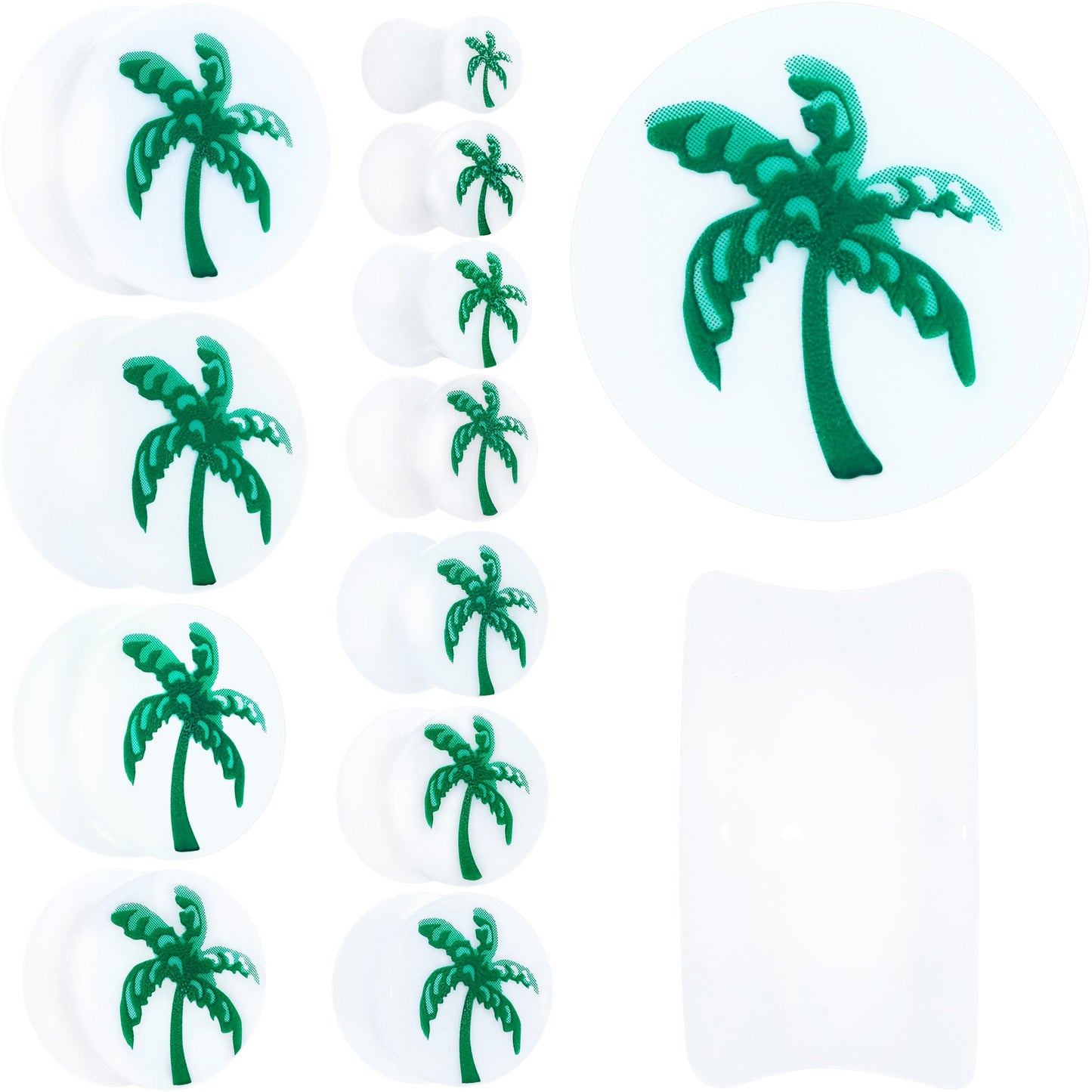 White Acrylic Green Palm Tree Saddle Plug Set