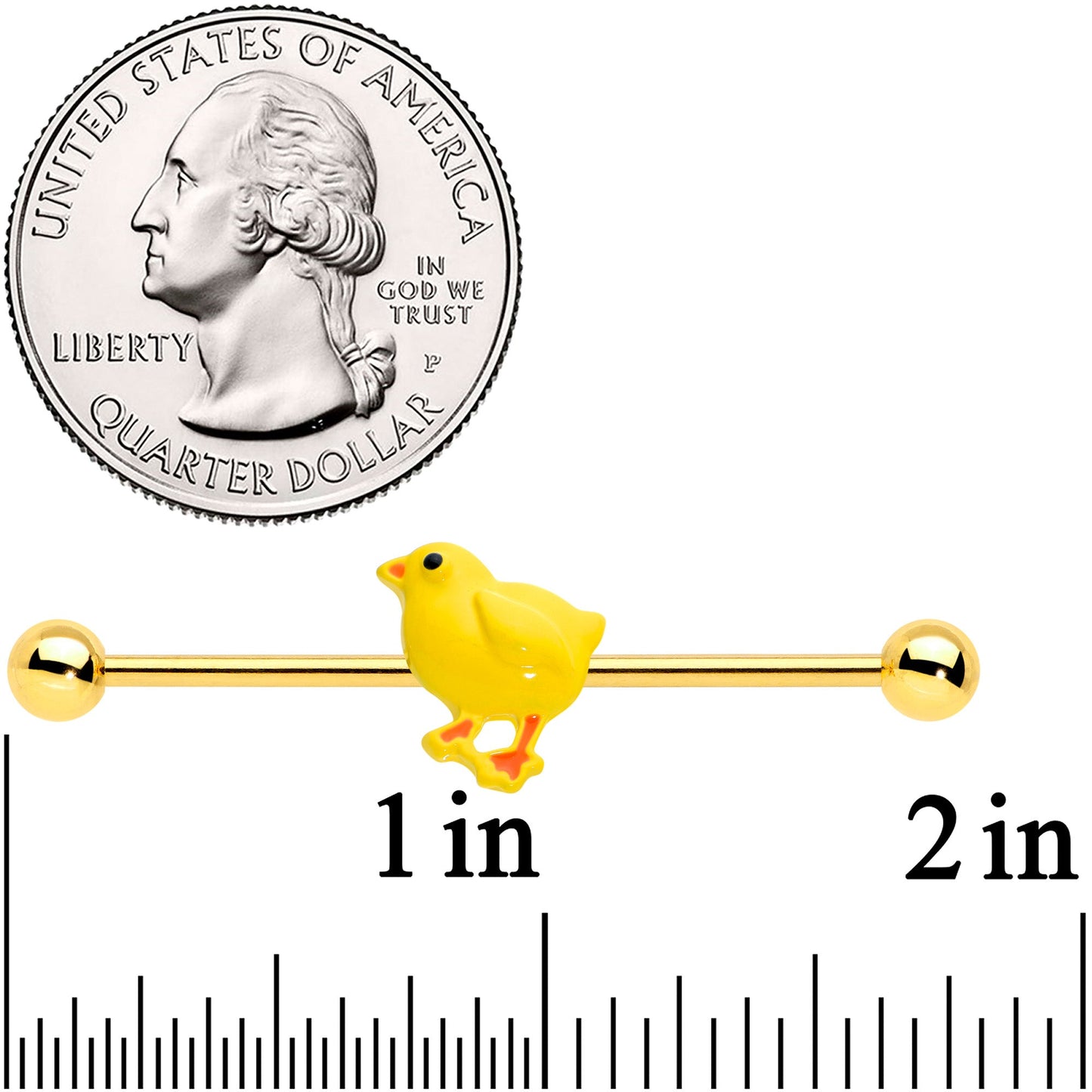 14G Gold Tone Yellow Easter Chick Industrial Barbell 38mm