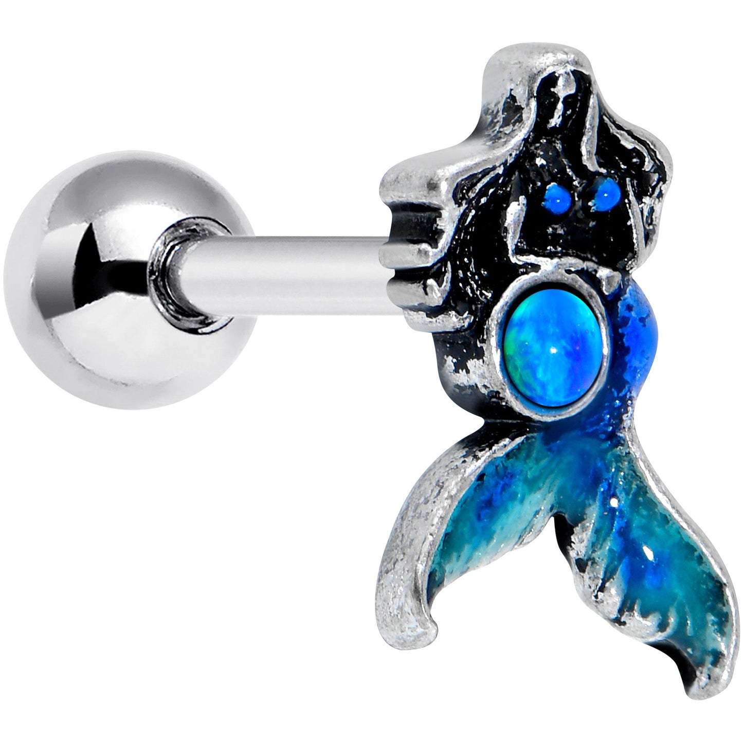 16G 1/4 Blue Synthetic Opal Blue Tail Mermaid Cartilage Tragus