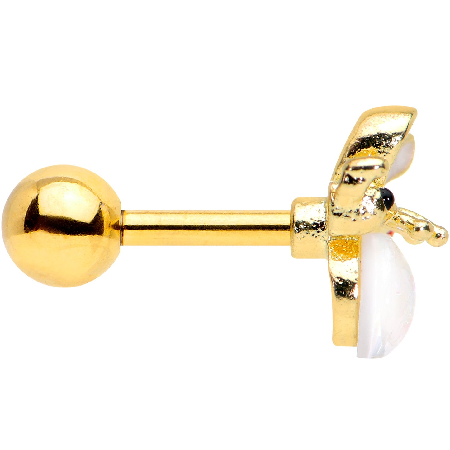 16G 1/4 White Faux Opal Gold Tone Insect Cartilage Tragus Earring