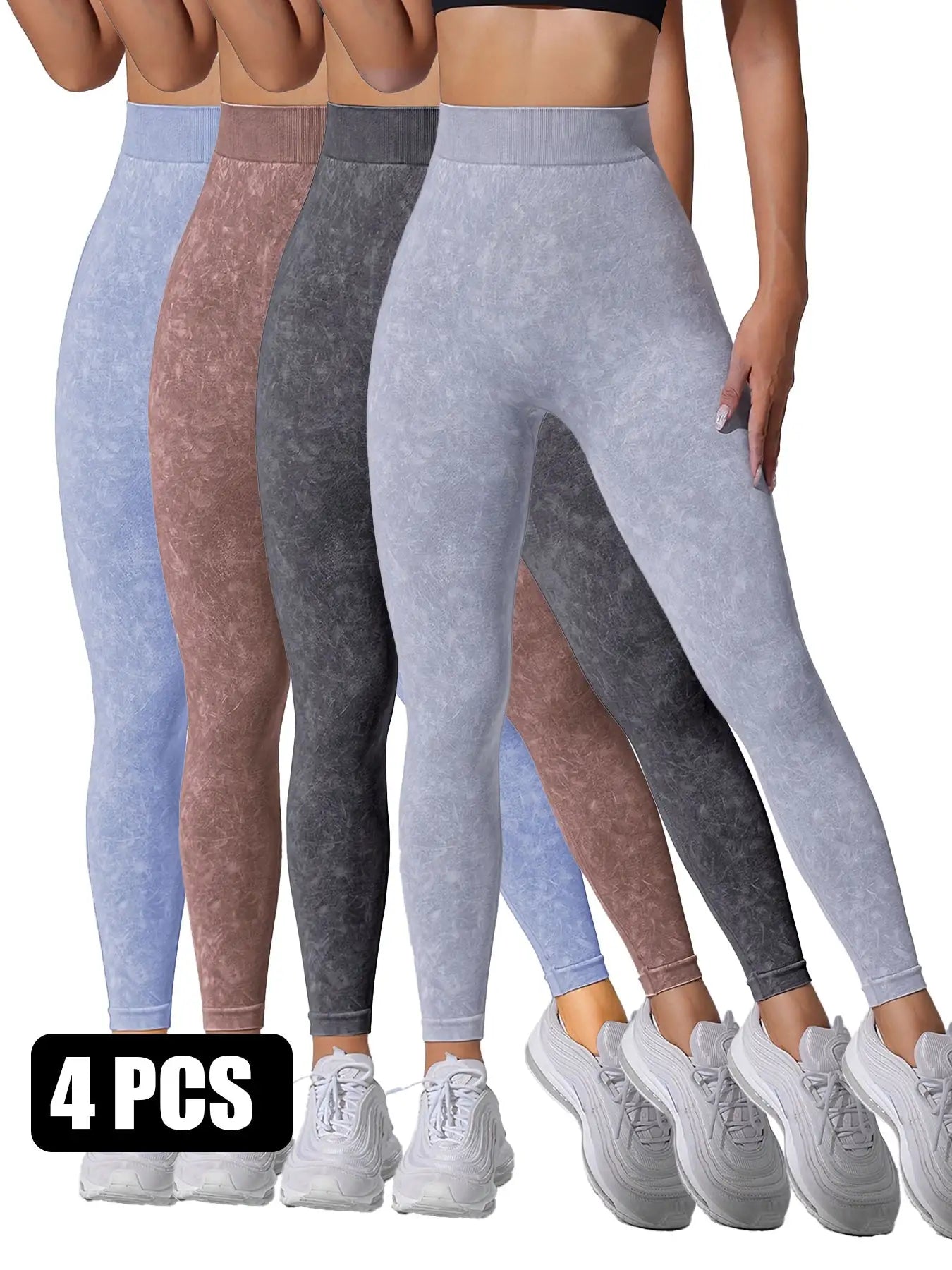 4 Pieces Scrunch Butt Lifting Workout V Back Leggings