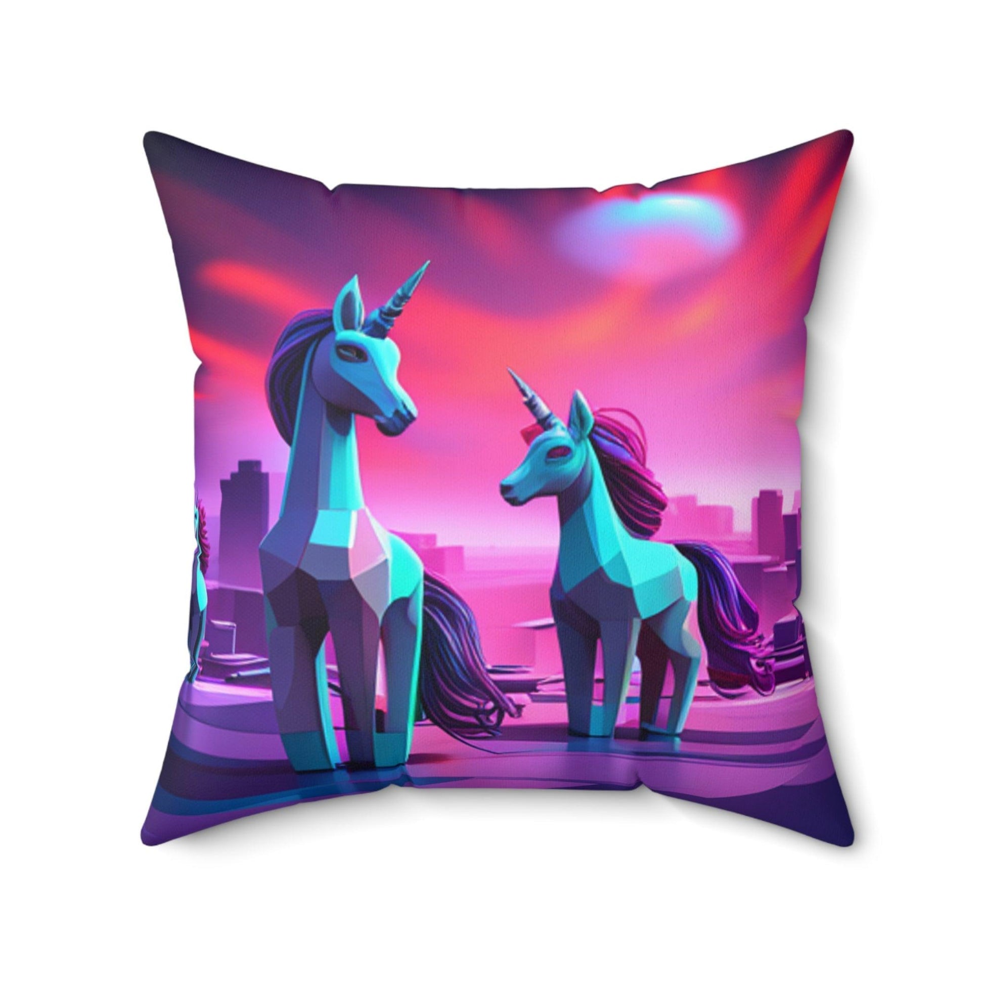 Geometric Unicorns Spun Polyester Square Pillow - Lizard Vigilante