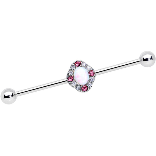 14G White Synthetic Opal Glam Oval Industrial Barbell 38mm