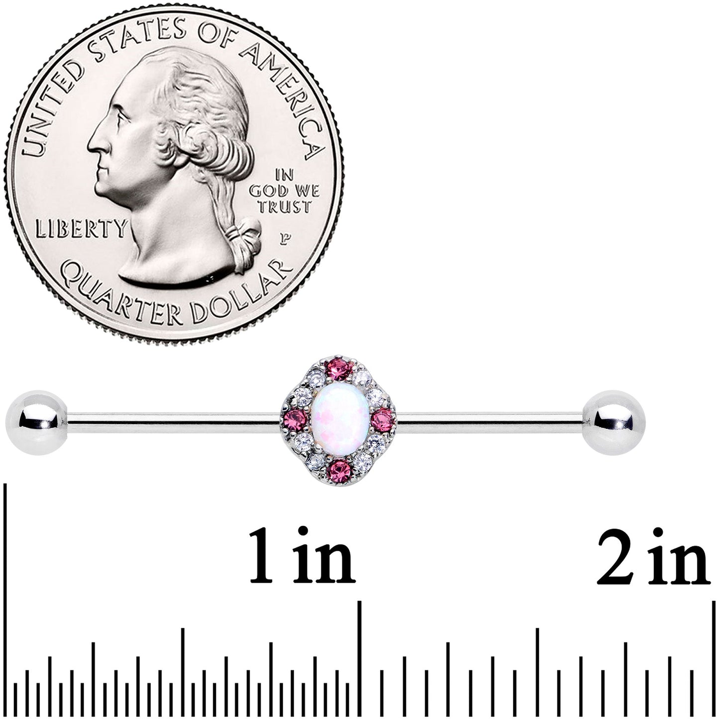 14G White Synthetic Opal Glam Oval Industrial Barbell 38mm