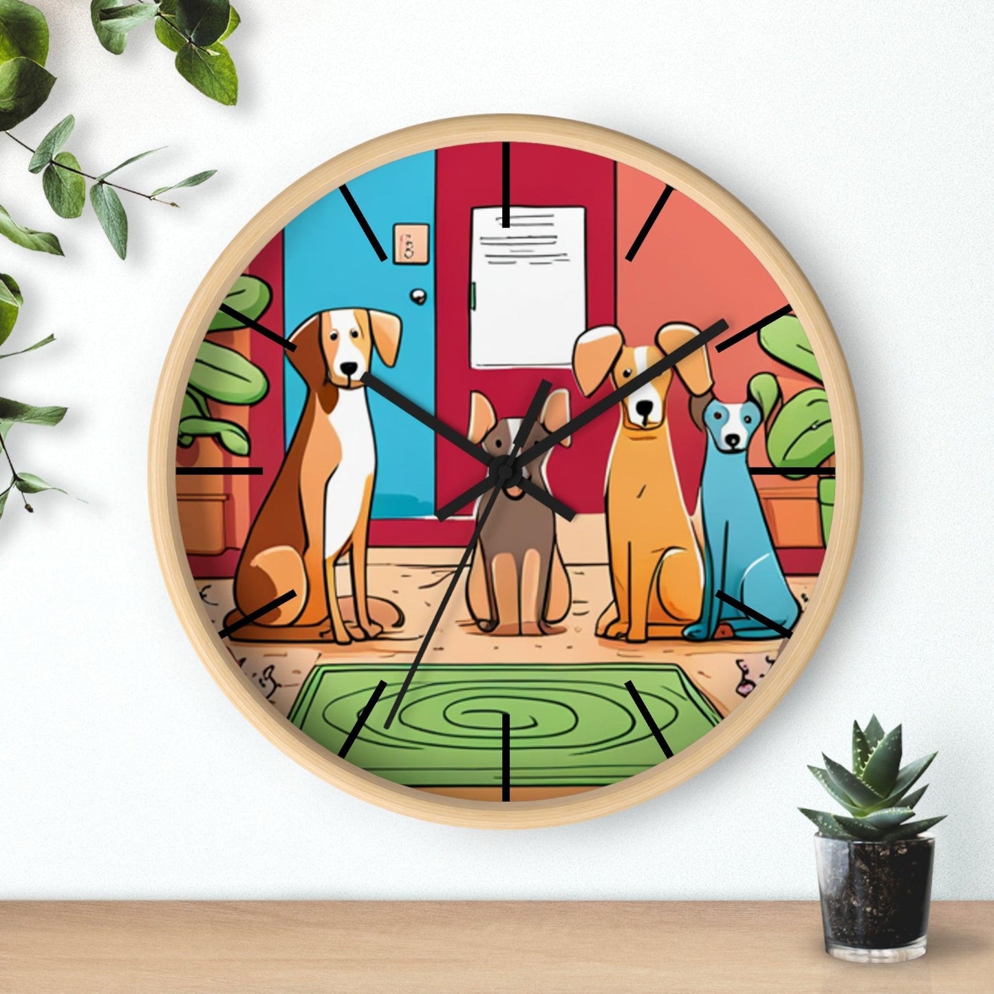 Wall Clock Featuring A Family of Illustrated Dogs - Lizard Vigilante