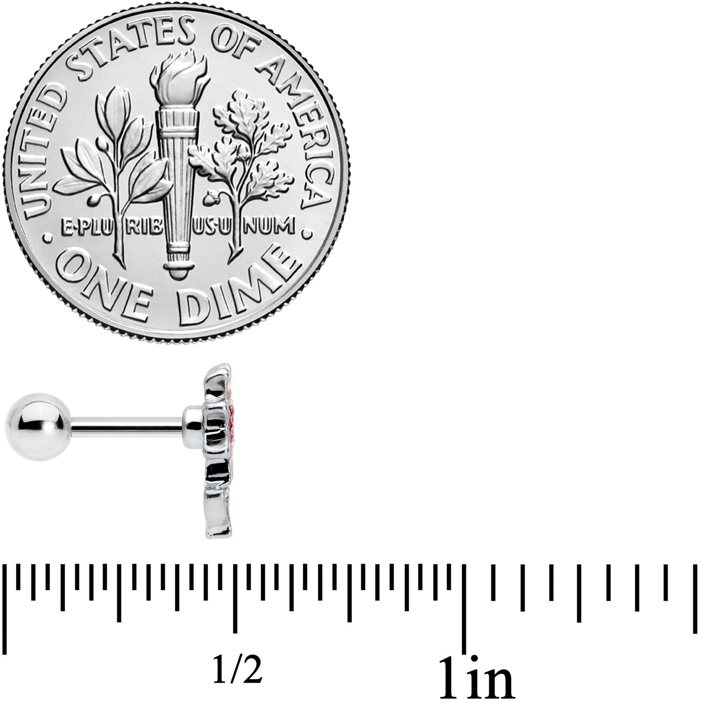 16G 1/4 Red Orange Fanciful Flower Cartilage Tragus Earring