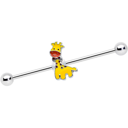 14G Bow Tie Yellow Red Giraffe Industrial Barbell 38mm