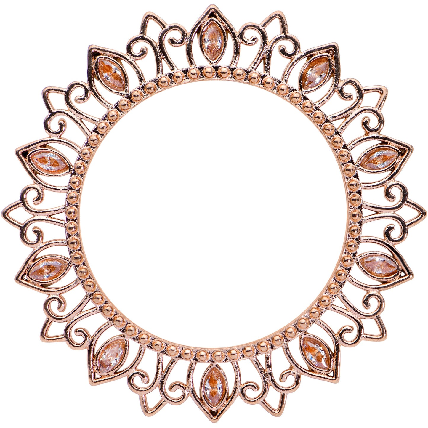 Brown Gem Rose Gold Tone Floral Edge Screw Fit Tunnel Plug Set