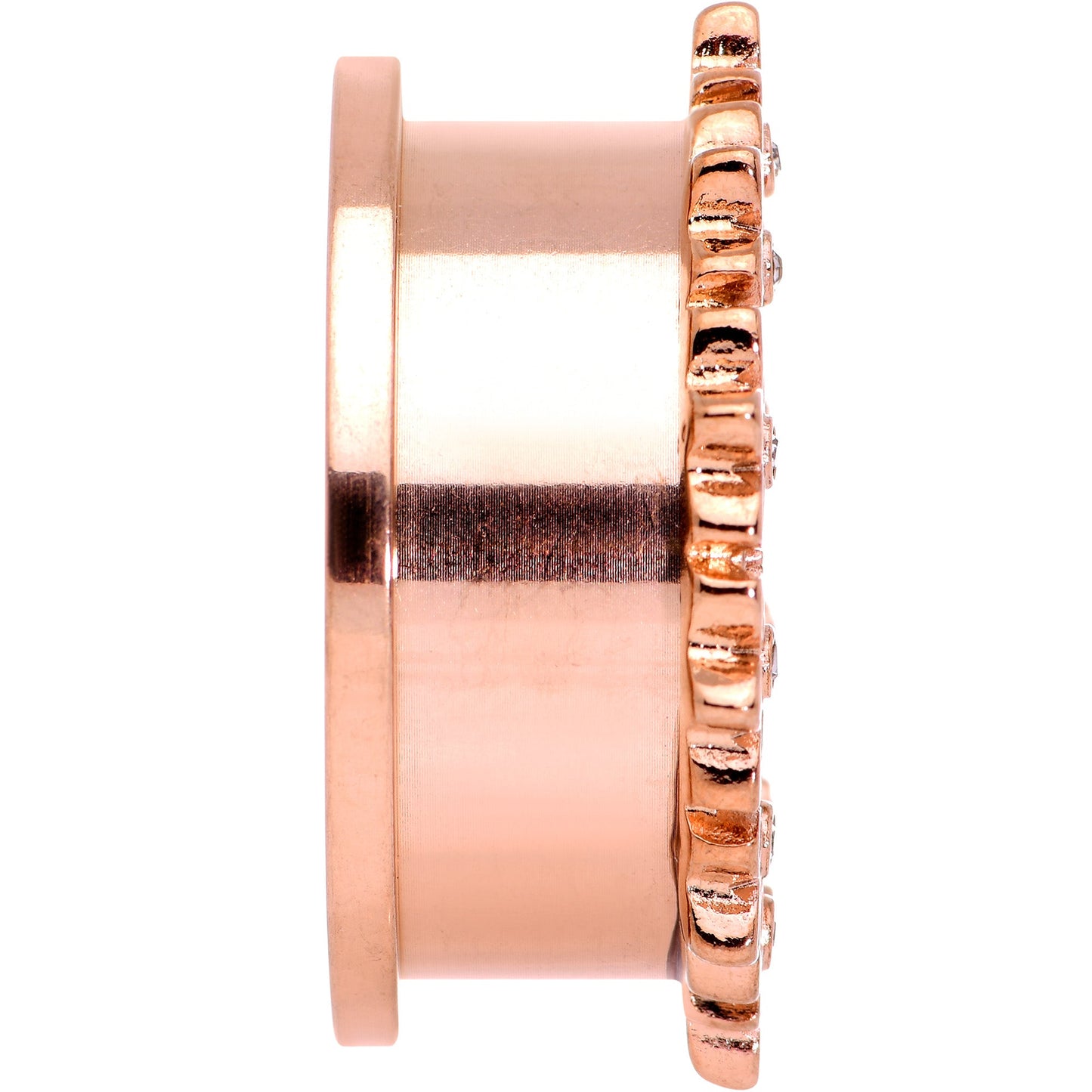 Clear Gem Rose Gold Tone White Leaves Screw Fit Tunnel Plug Set