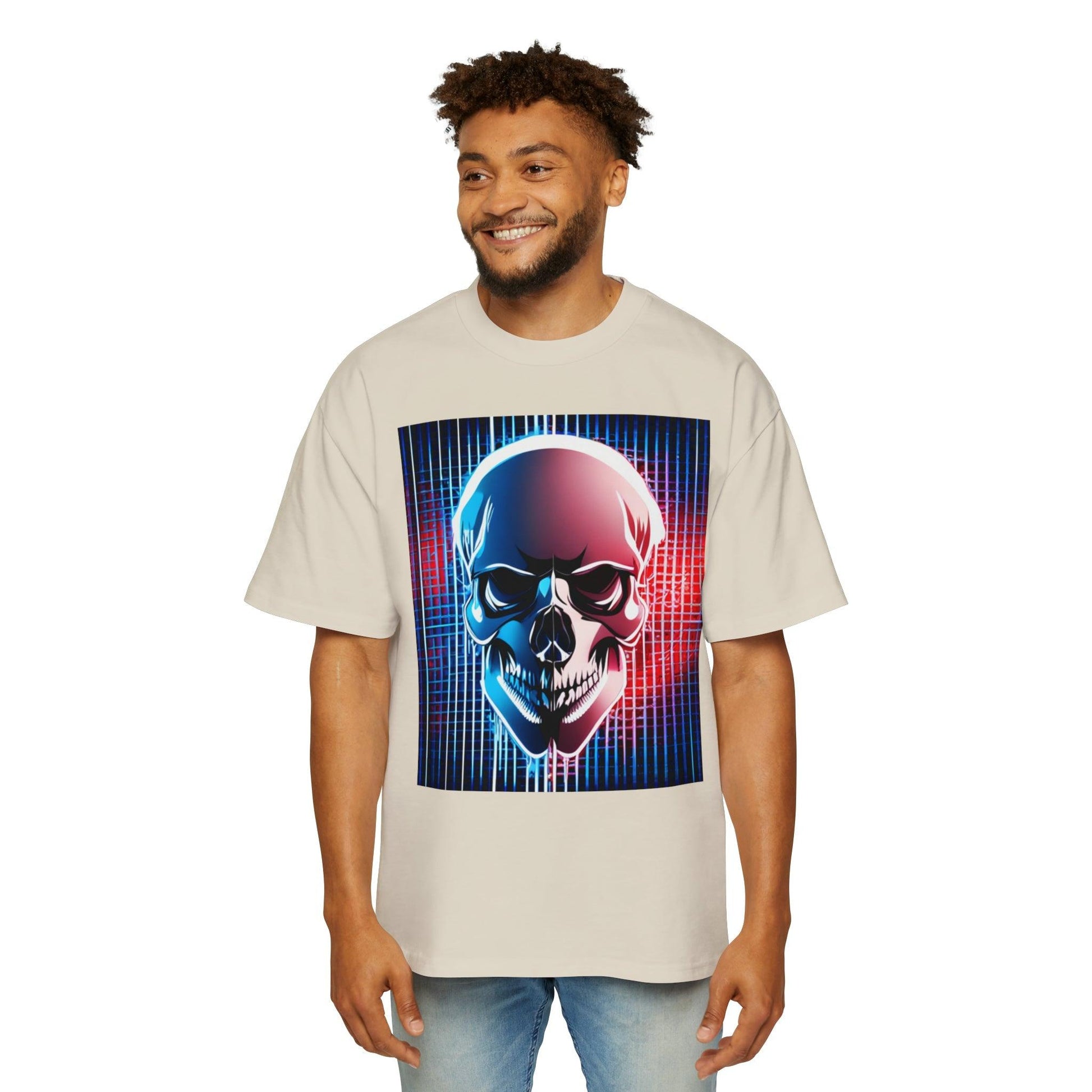 Grid Skull Men's Heavy Oversized Tee - Lizard Vigilante