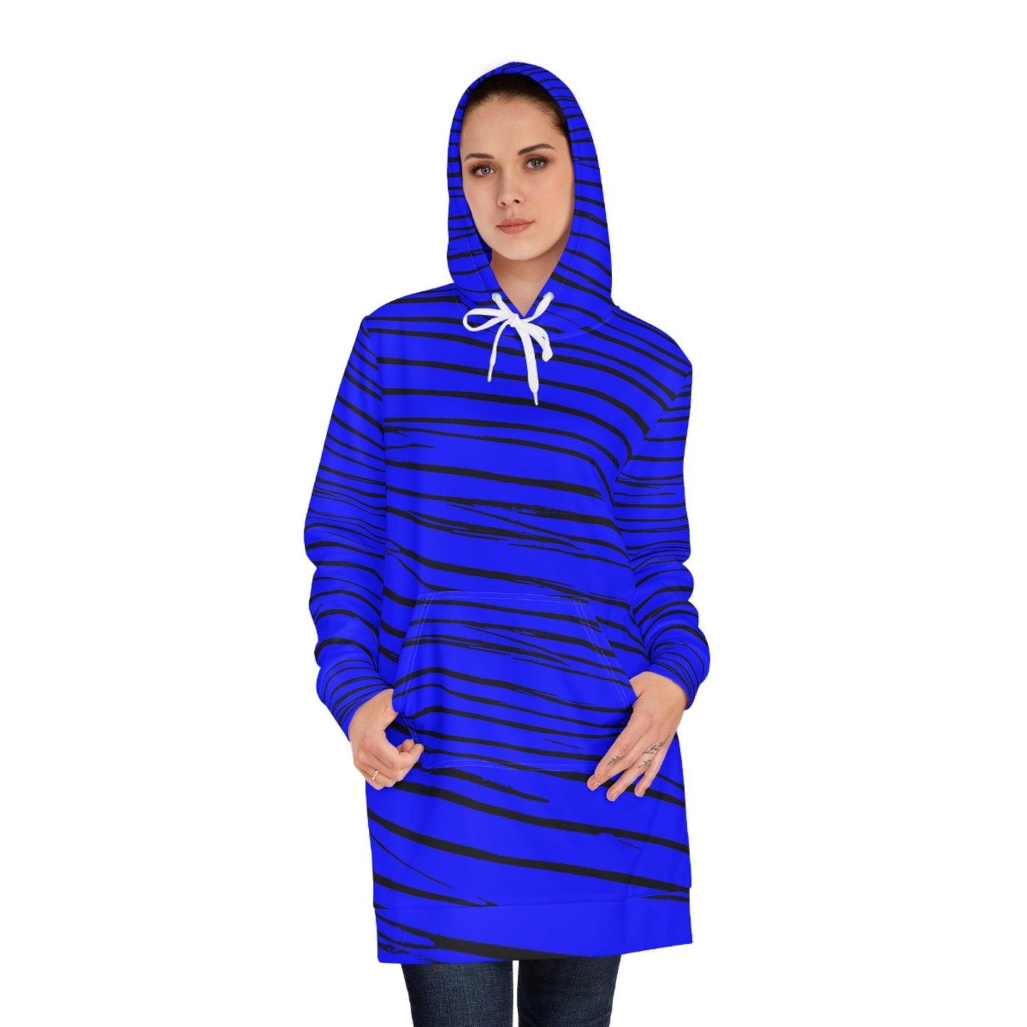 Black & Blue Strips Women's Hoodie Dress - Lizard Vigilante