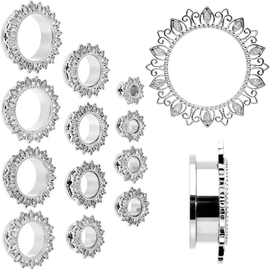 Clear Gem Floral Lotus Screw Fit Tunnel Plug Set