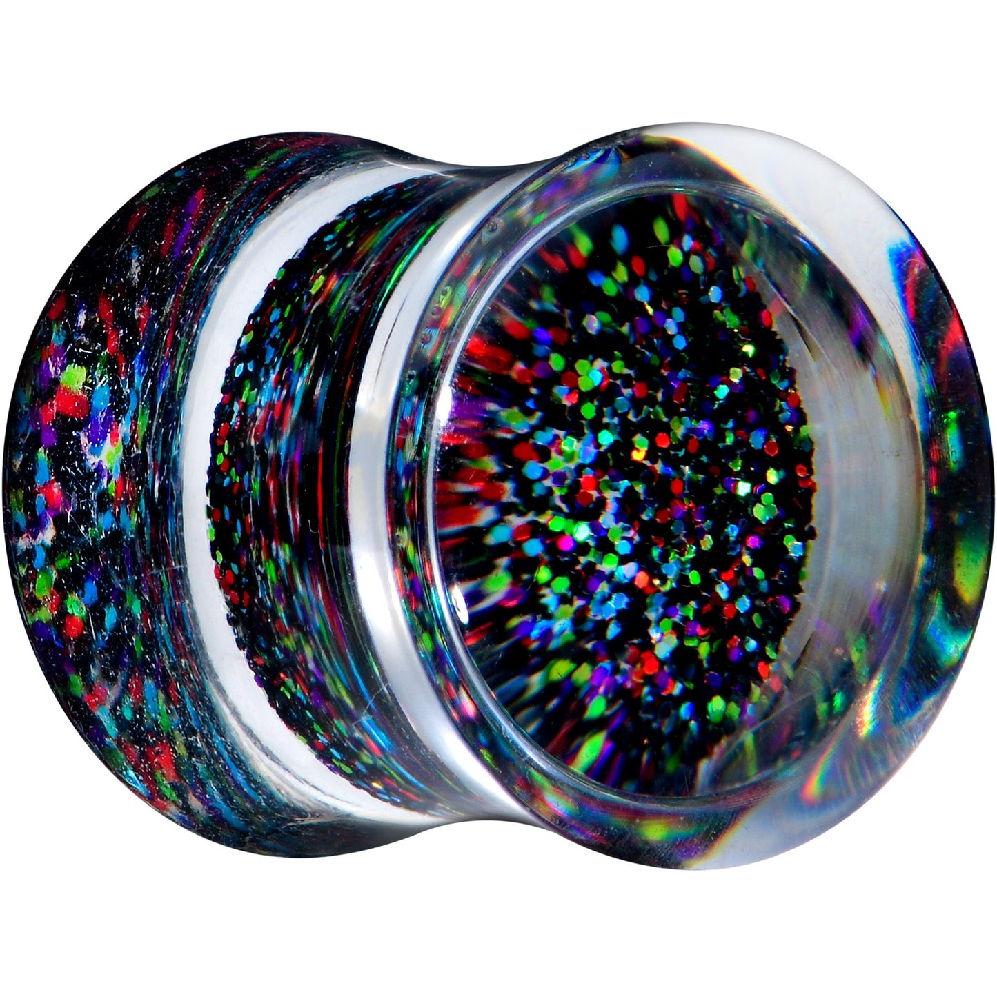 Clear Black Acrylic Rainbow Glitter Glam Saddle Plug Set