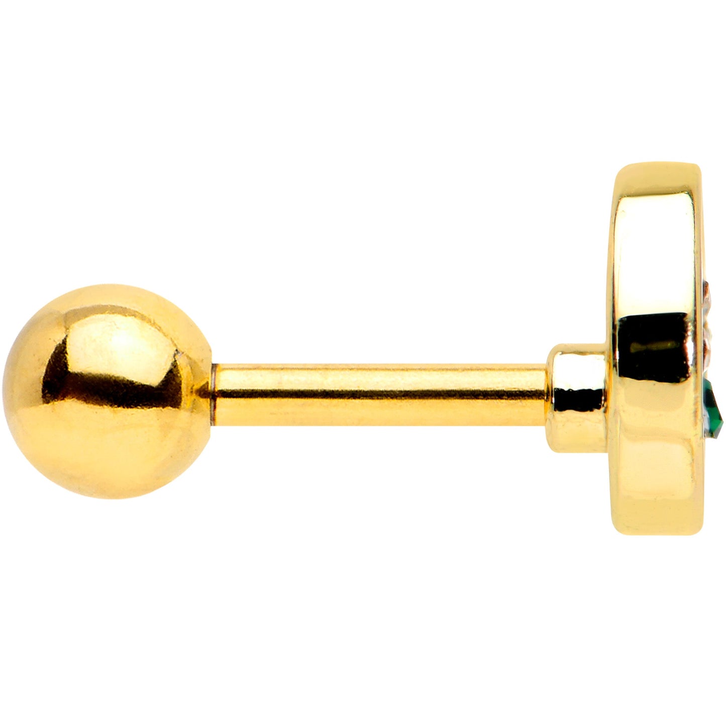 16G 1/4 Clear Green Gem Gold Hue Pot Leaf Circle Cartilage Tragus