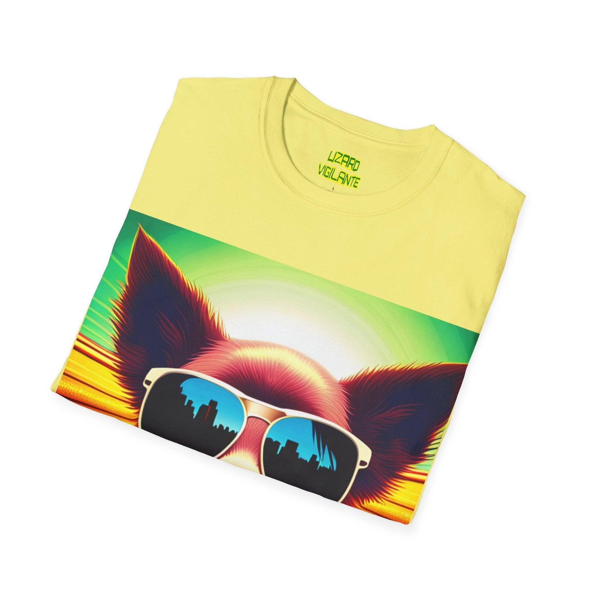 Puppy With Shades Trippy Unisex Softstyle Psychedelic T-Shirt - Lizard Vigilante