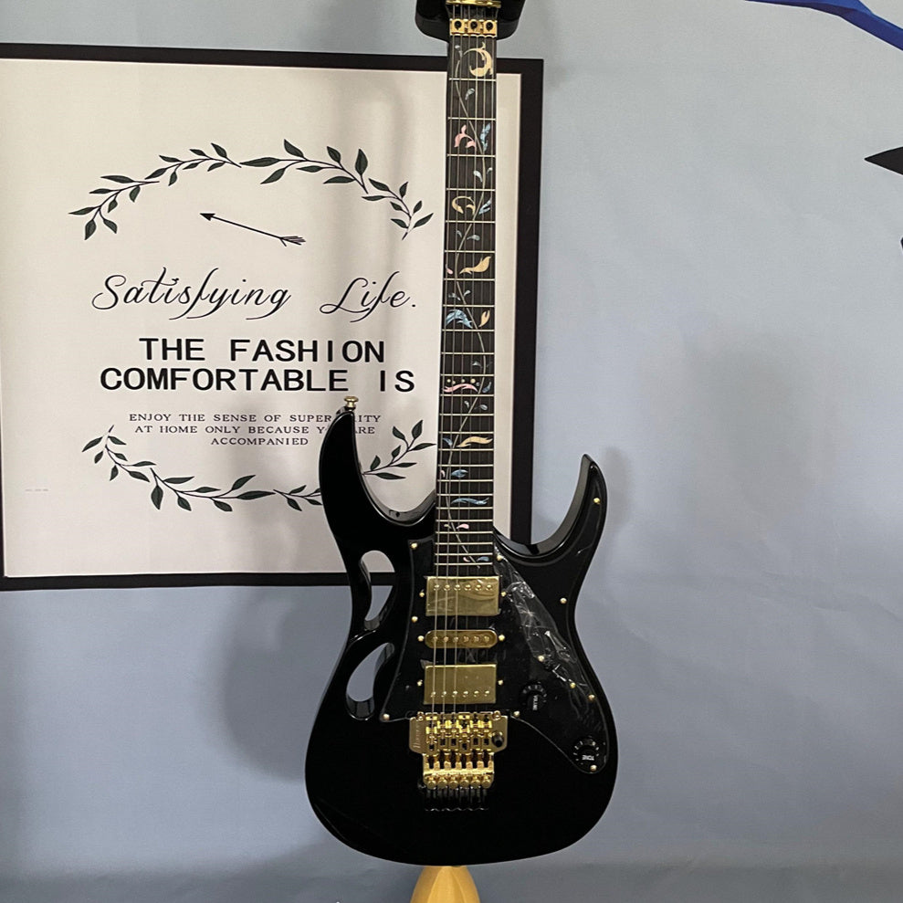 Custom Modern 6-String Black Electric Guitar - HSH Pickup, 24 Fret, Double Tremolo Bridge - Premium Electric Guitar from Lizard Vigilante - Just $588.88! Shop now at Lizard Vigilante