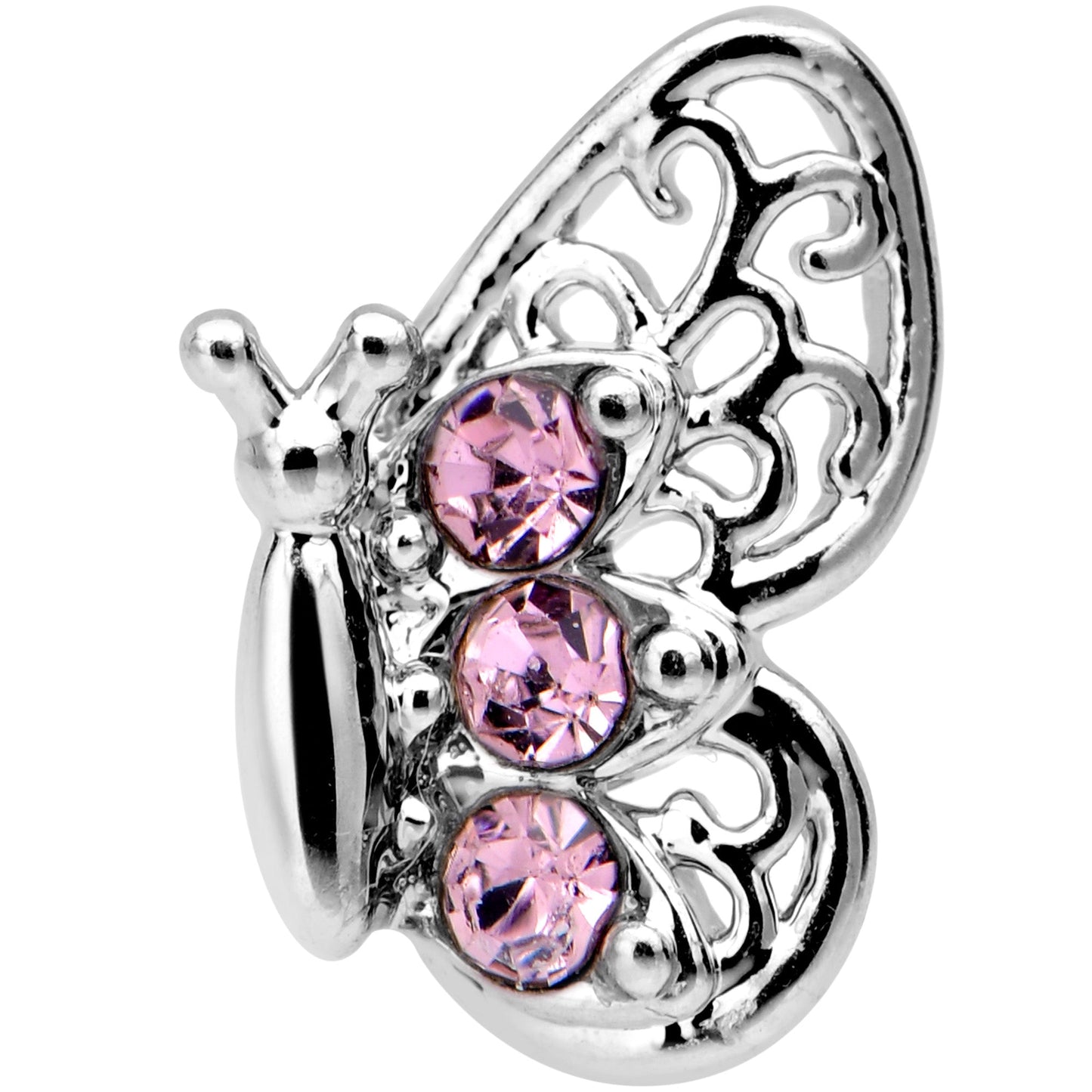 20G 1/4 Pink Gem Lacy Butterfly Nose Bone