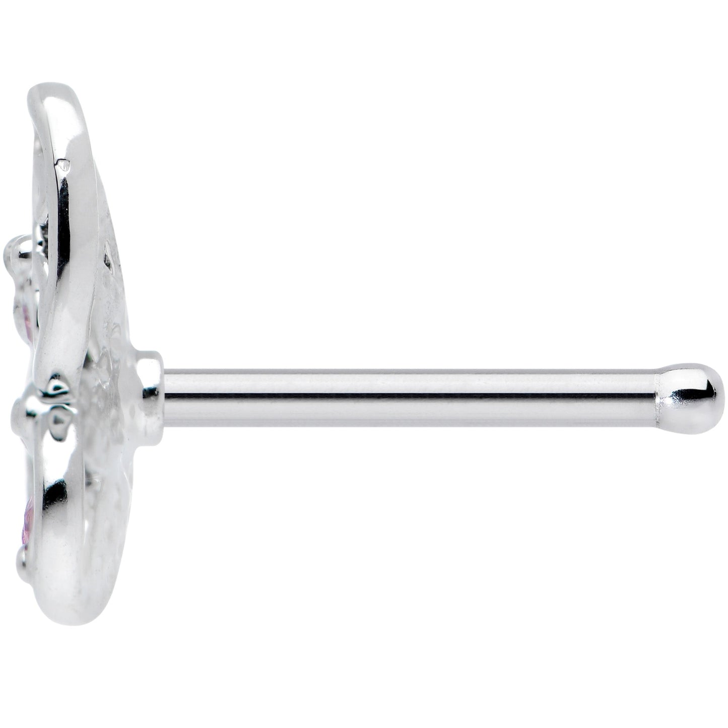 20G 1/4 Pink Gem Lacy Butterfly Nose Bone