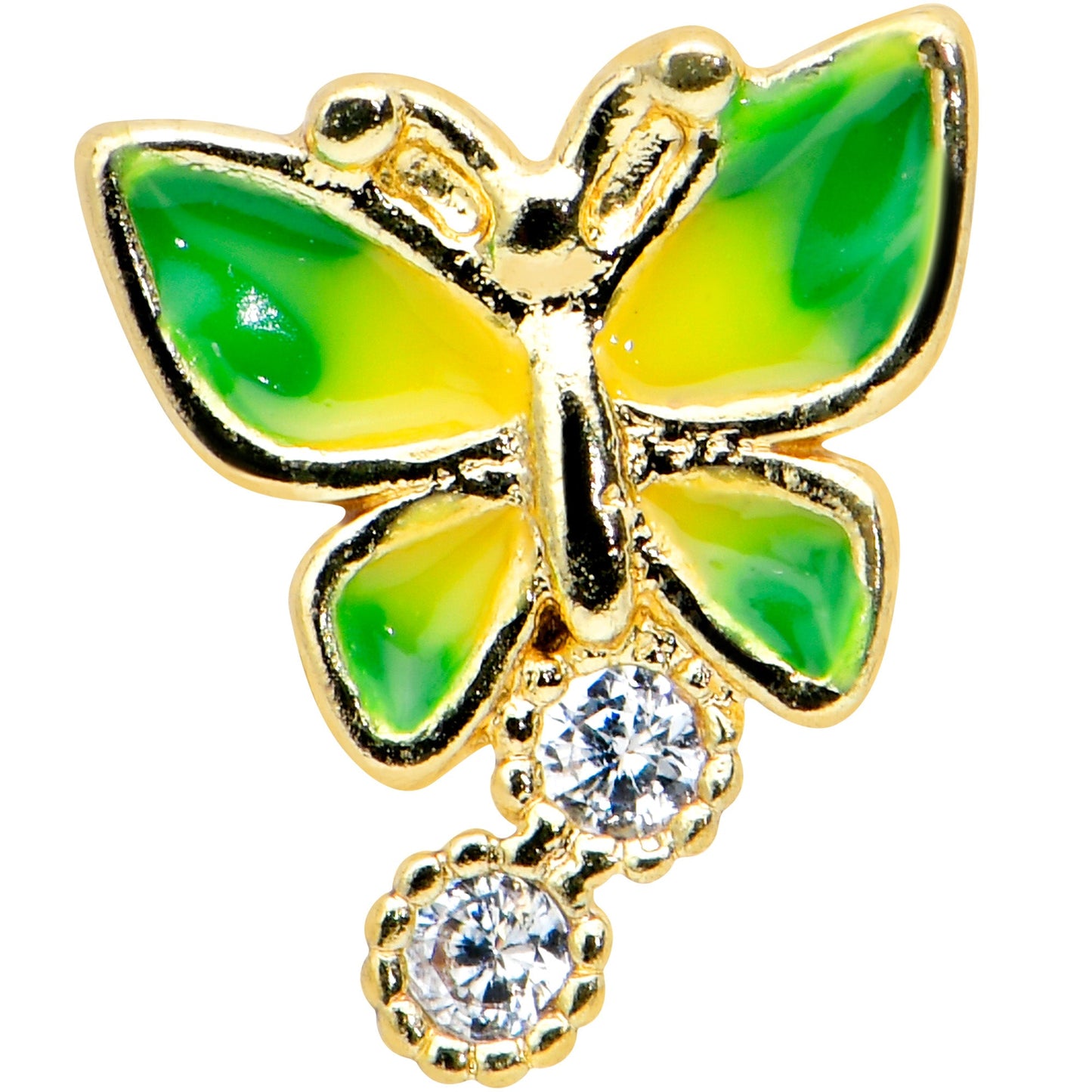 16G 5/16 Clear CZ Gem Gold Tone Butterfly Green Labret Monroe Tragus