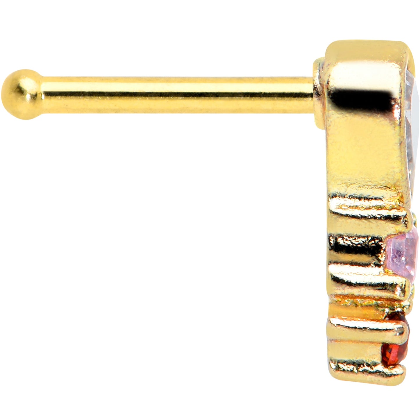 20G 1/4 Clear Pink Red CZ Gem Gold Tone Heart Valentine Nose Bone