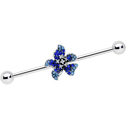 14G Clear Blue Gem Evening Flower Industrial Barbell 38mm