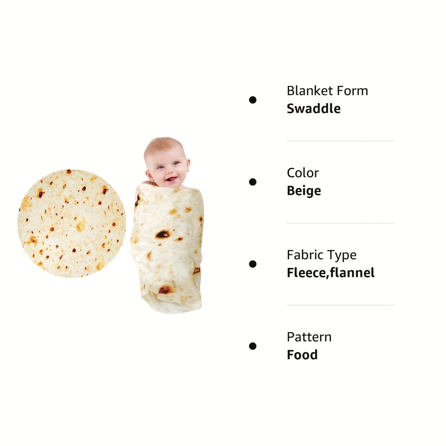 285 GSM Soft Flannel Tortilla Baby Blanket - The Perfect Funny Gift for Baby Showers! Halloween, Christmas Gift
