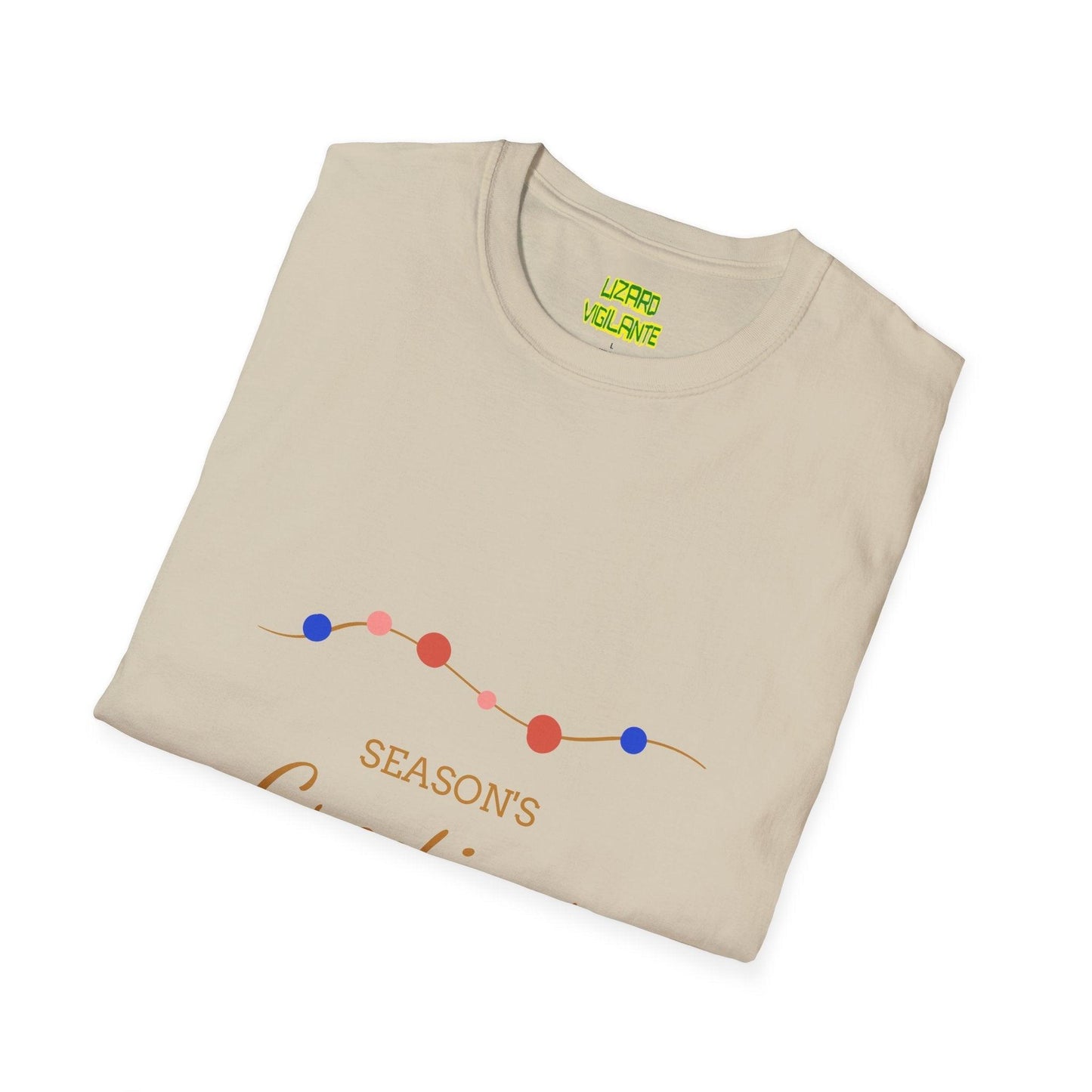 Season's Greetings with Strings of Lights Holiday Unisex Softstyle T-Shirt - Lizard Vigilante