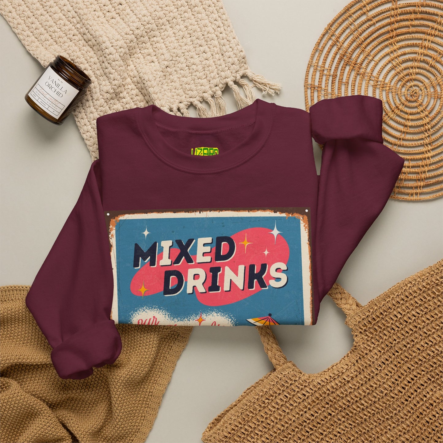 Mixed Drinks Crewneck Sweatshirt — Retro Cocktail Graphic Pullover