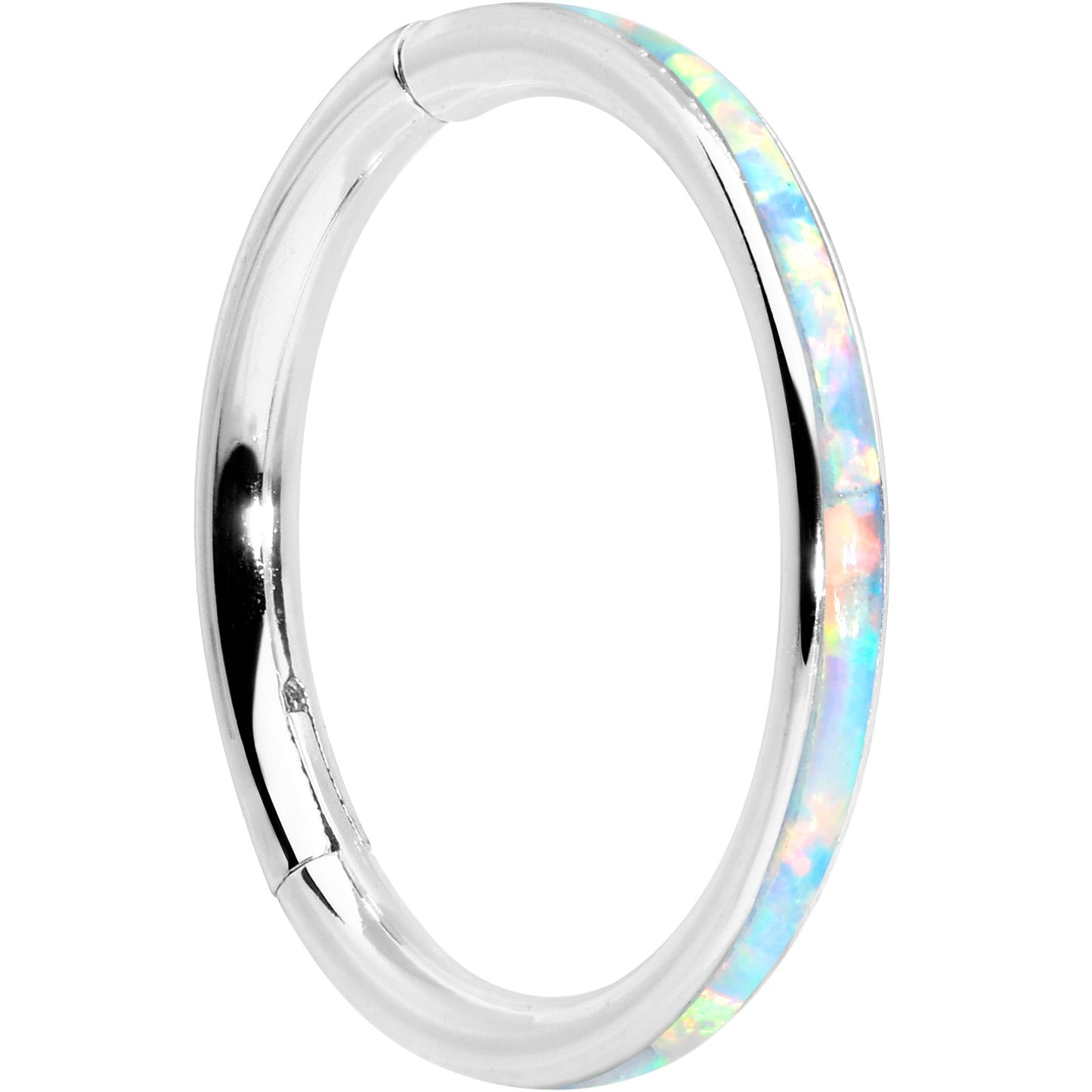 16G 3/8 White Synthetic Opal Forward Facing Hinged Segment Ring