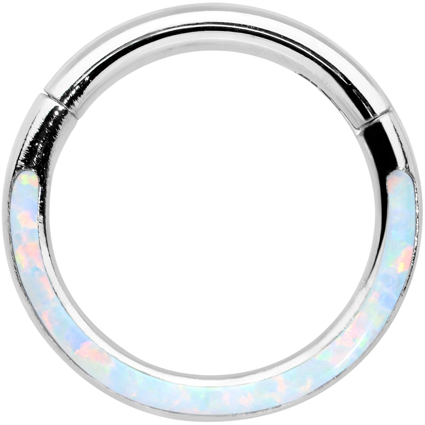 16G 5/16 White Synthetic Opal Bottom Curve Hinged Segment Ring