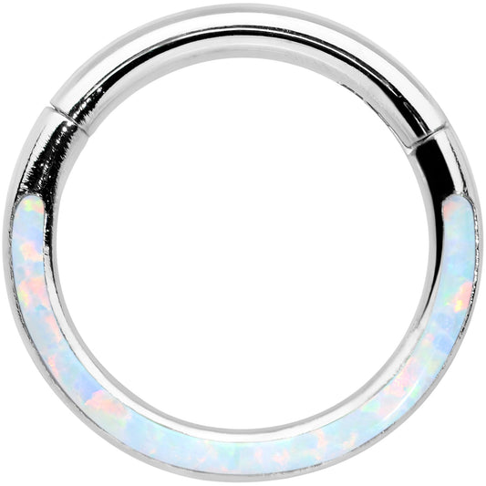 16G 5/16 White Synthetic Opal Bottom Curve Hinged Segment Ring