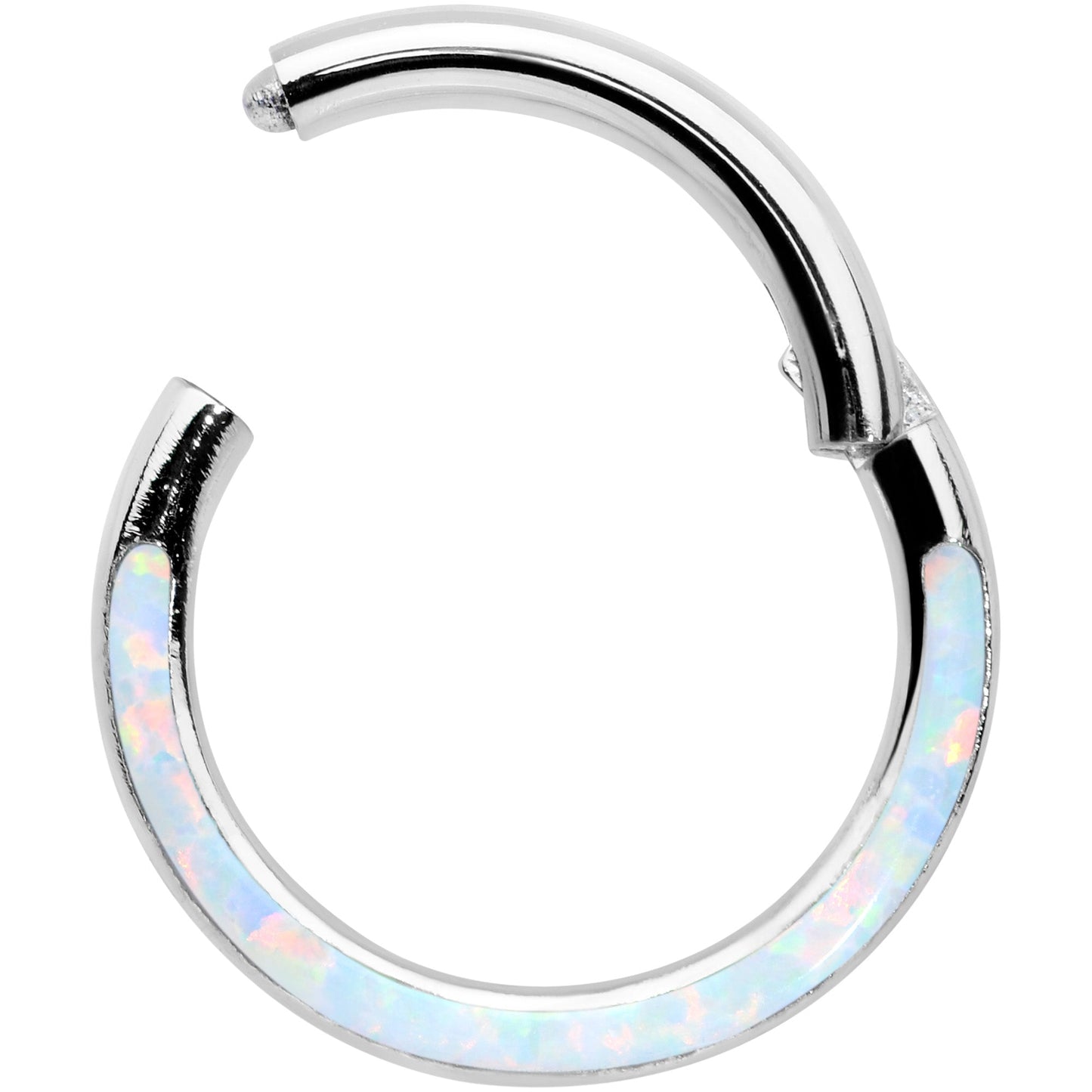 16G 5/16 White Synthetic Opal Bottom Curve Hinged Segment Ring