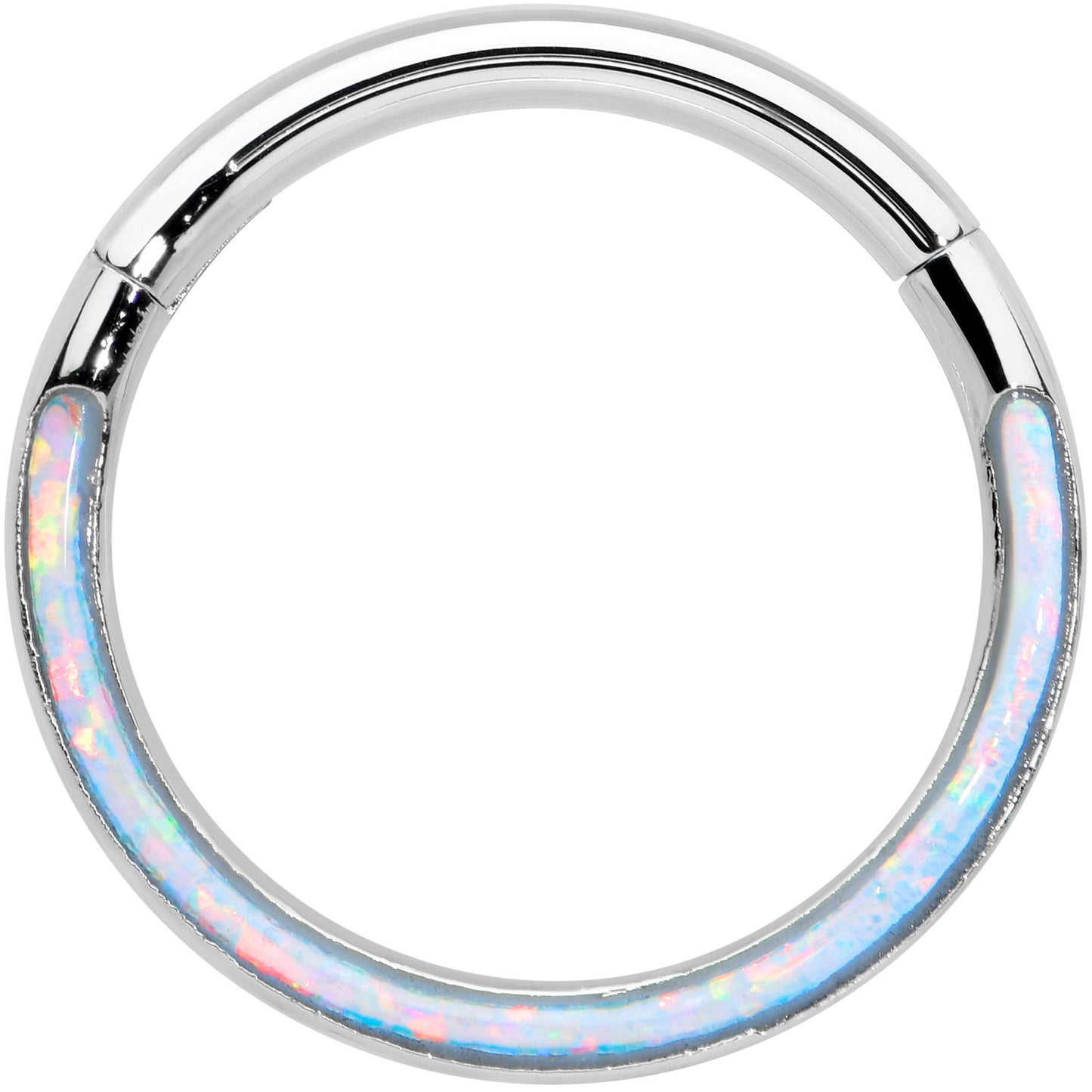 16G 3/8 White Synthetic Opal Bottom Curve Hinged Segment Ring