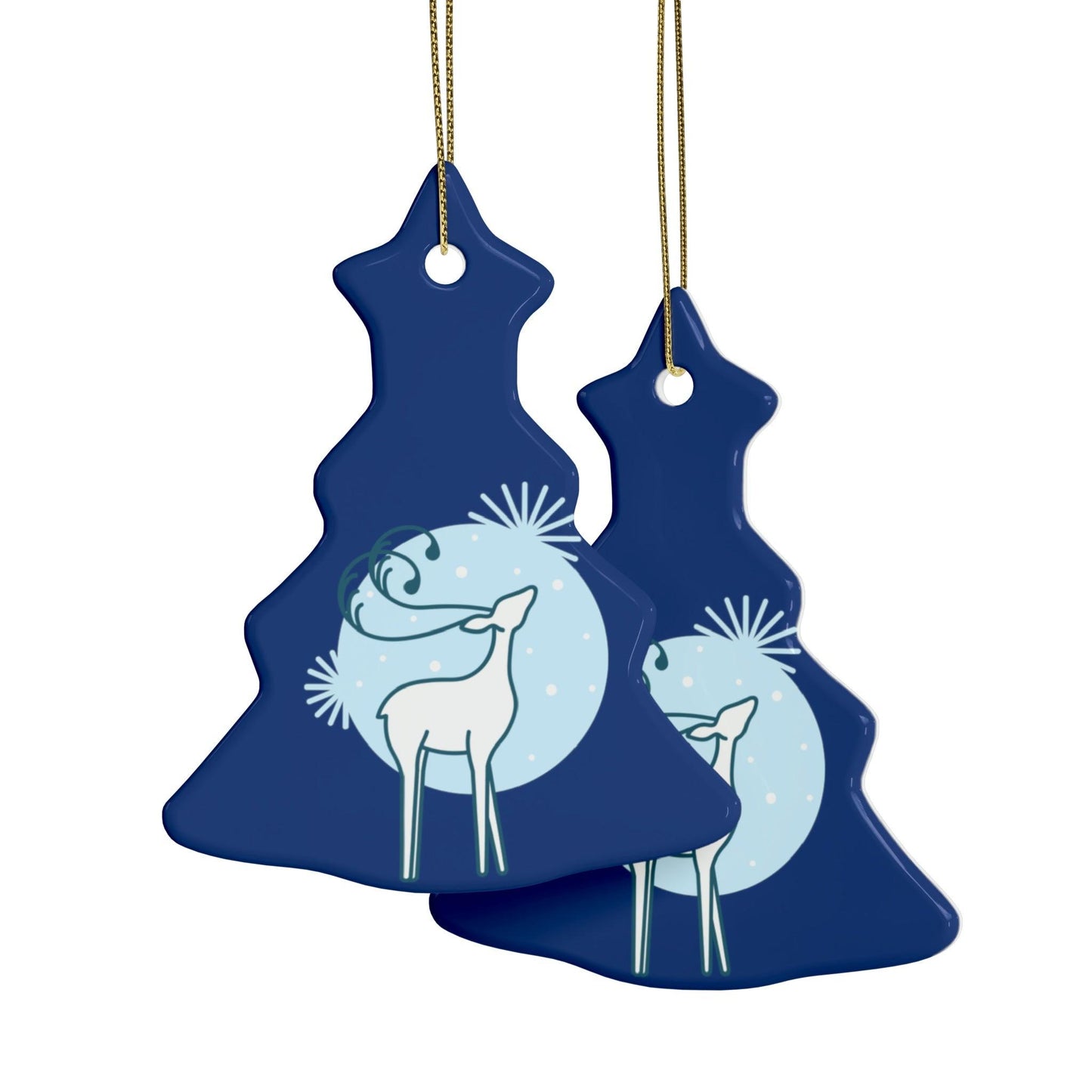 Blue Christmas Tree Reindeer Ceramic Ornaments (1pcs, 5pcs, 10pcs, 20pcs) - Lizard Vigilante