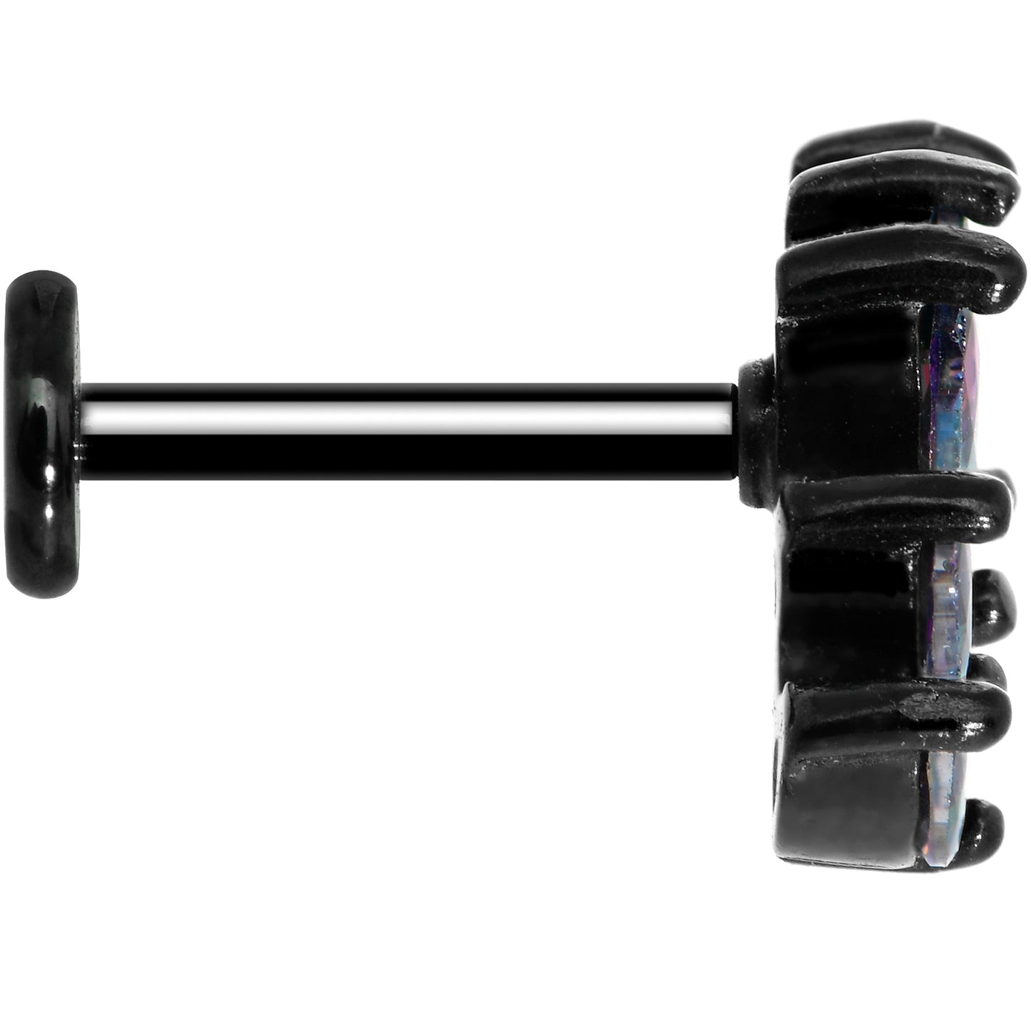 16G 5/16 Clear CZ Gem Black Fan Internally Threaded Labret Tragus