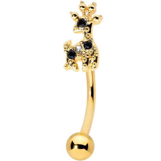 16G 5/16 Black Gem Gold Tone Decadent Deer Curved Eyebrow Ring