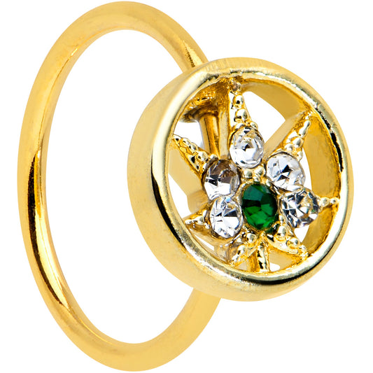 20G 5/16 Green Gem Gold Tone Pot Leaf Circle Nose Hoop