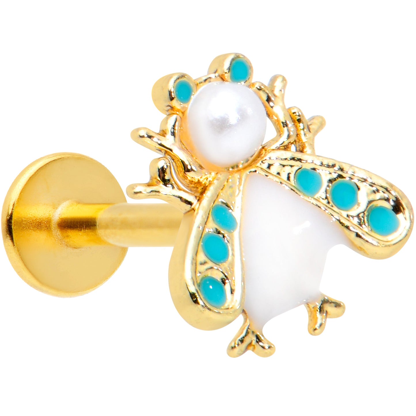 16G 5/16 White Gem Gold Tone Snow Bug Labret Monroe Tragus