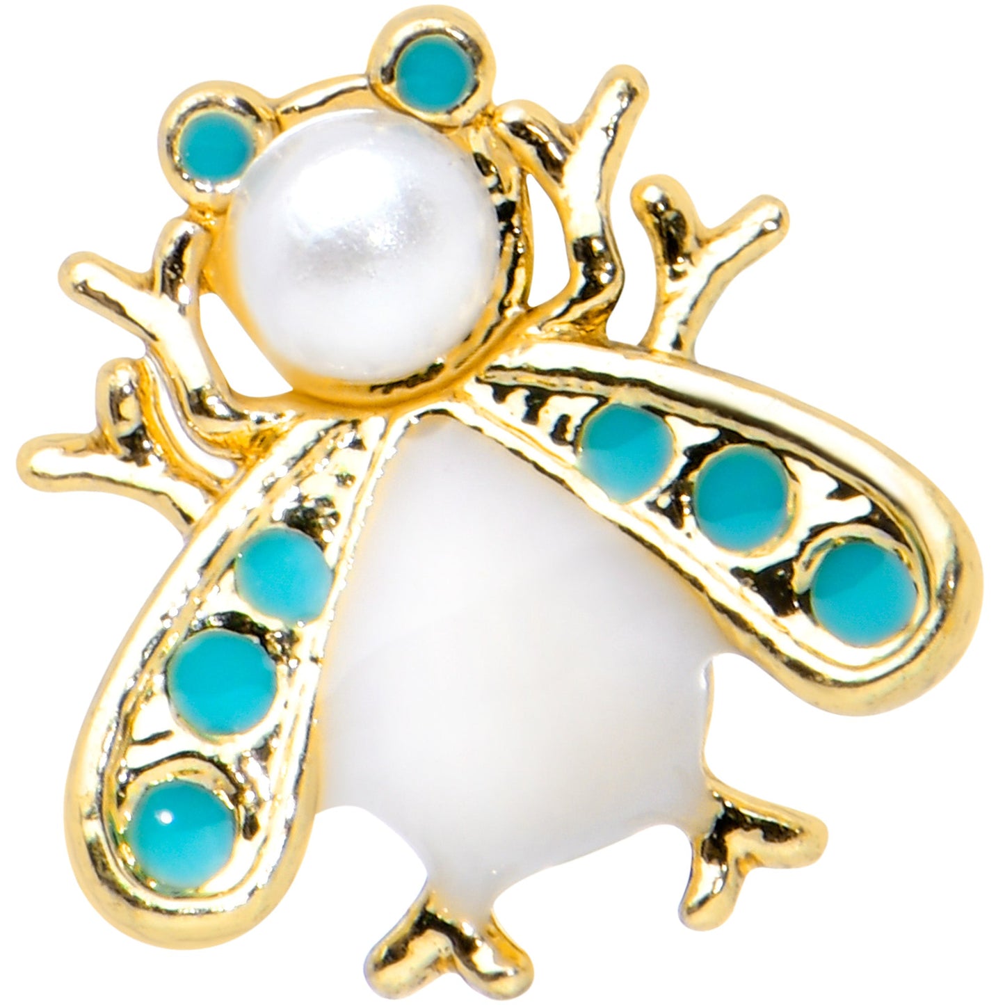 16G 5/16 White Gem Gold Tone Snow Bug Labret Monroe Tragus