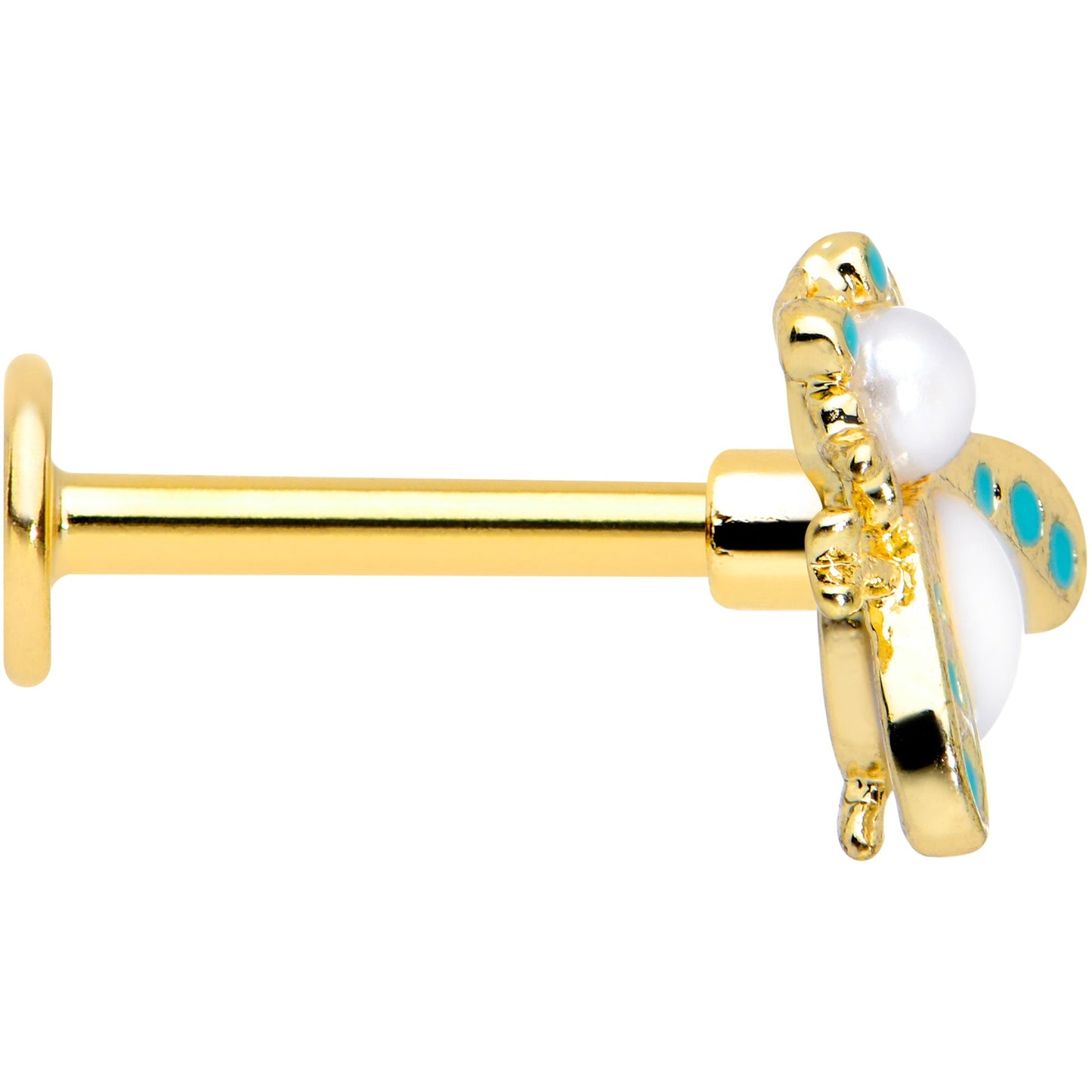 16G 5/16 White Gem Gold Tone Snow Bug Labret Monroe Tragus