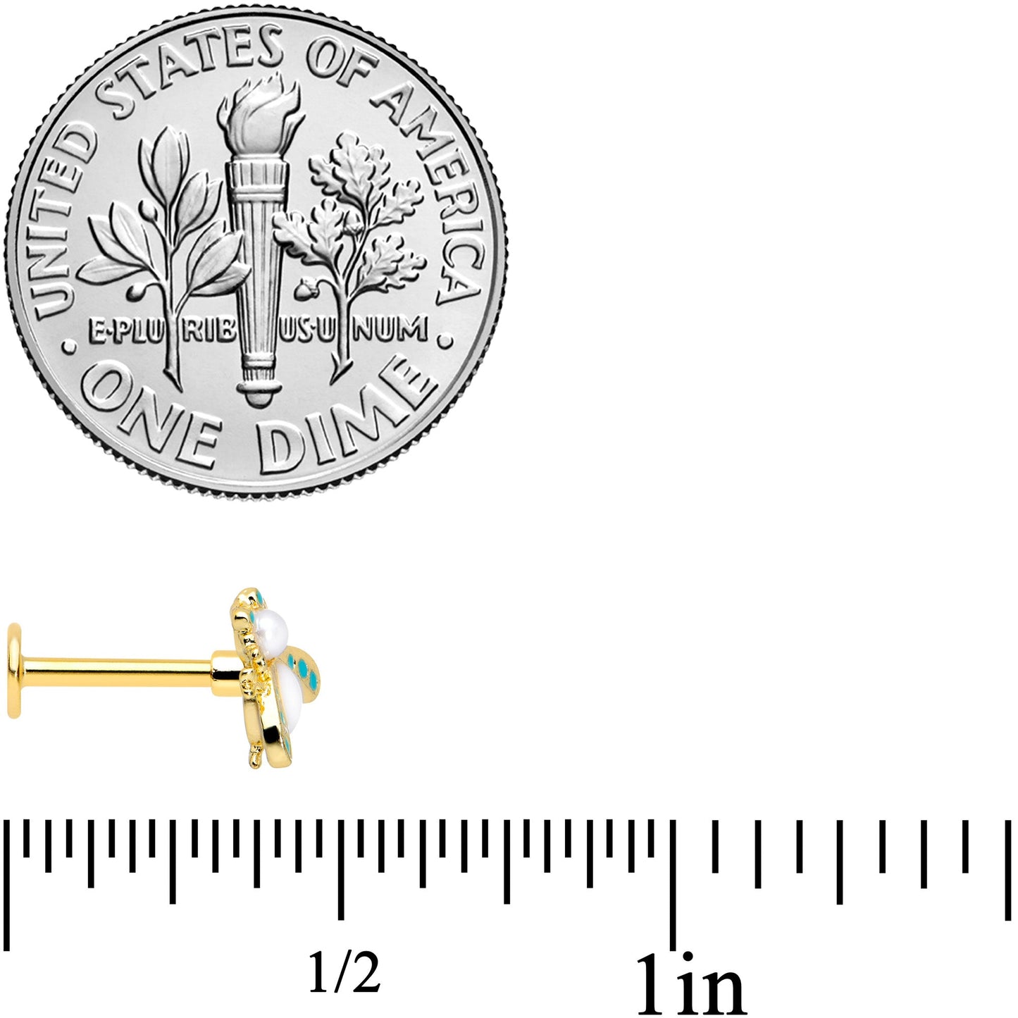 16G 5/16 White Gem Gold Tone Snow Bug Labret Monroe Tragus