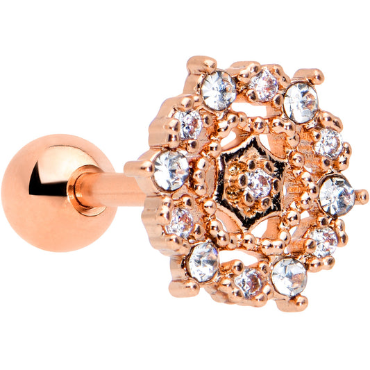 16G 1/4 Clear CZ Gem Rose Gold Tone Geometric Web Tragus Earring