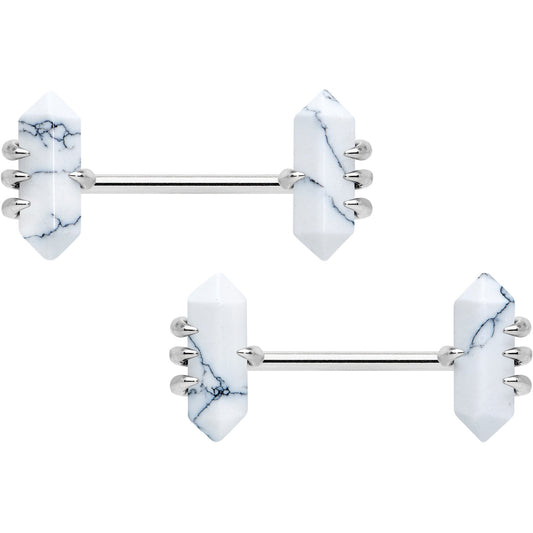 14G 9/16 White Howlite Stone Obelisks Barbell Nipple Ring Set