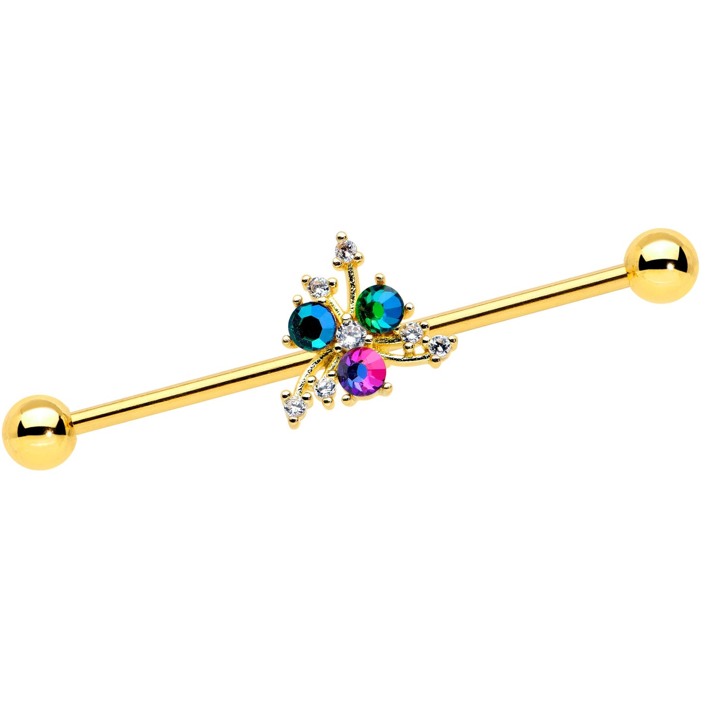 14G Purple Tourmaline Gold Tone Spray Industrial Barbell 38mm