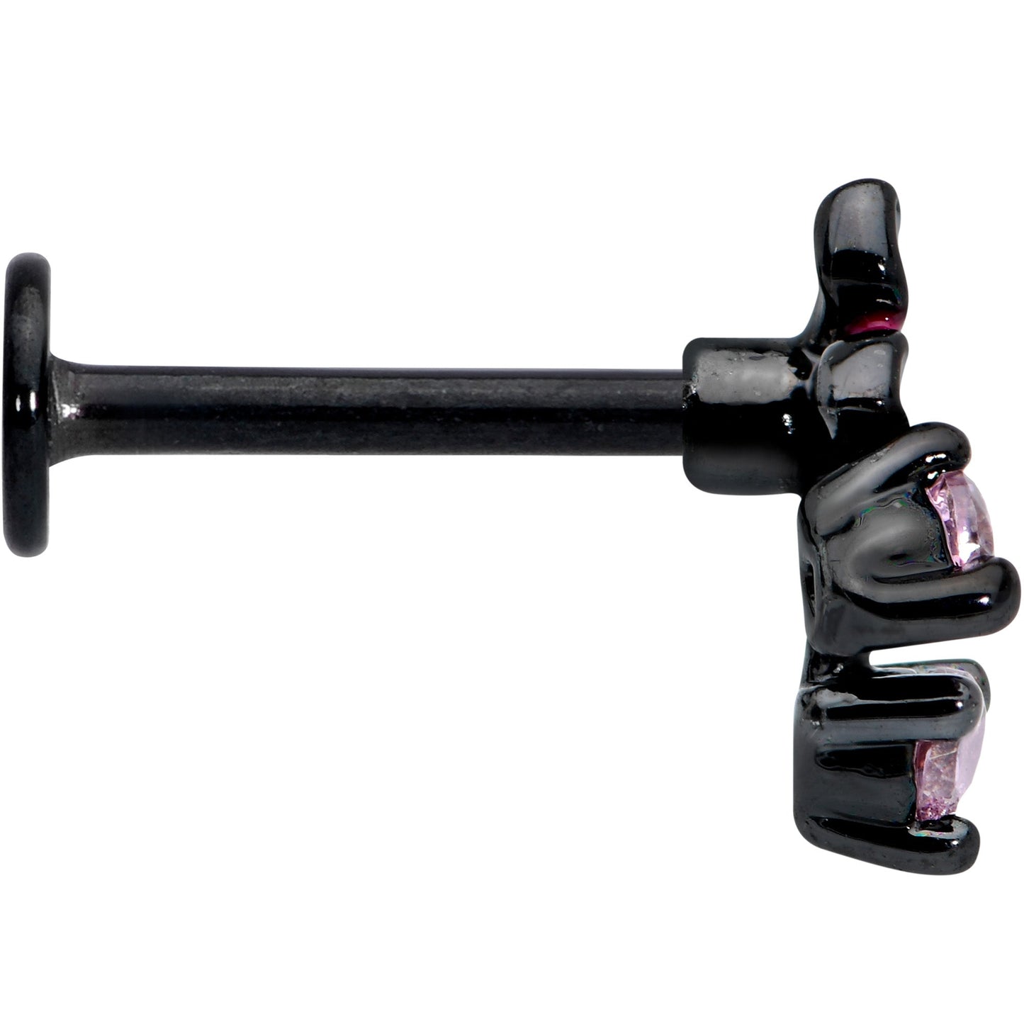 16G 5/16 Pink Gem Black Fanciful Flower Labret Monroe Tragus