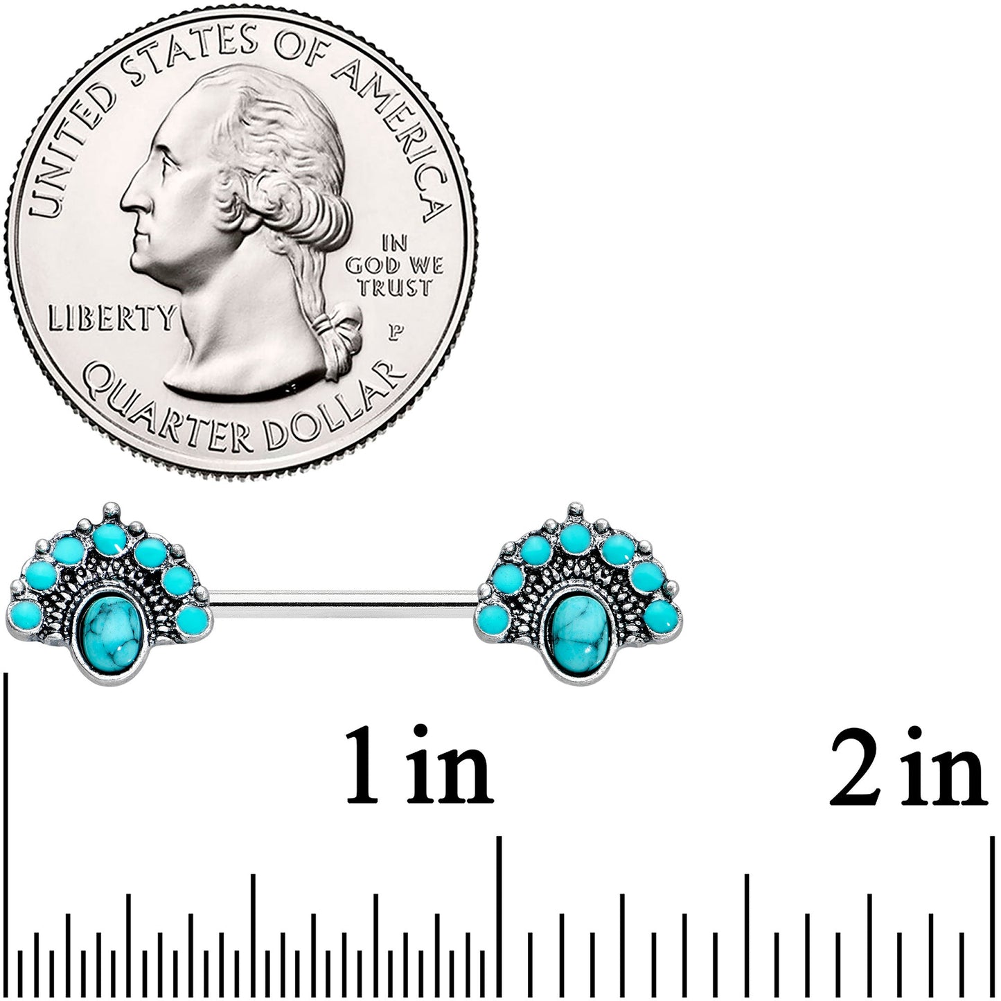 14G 9/16 Blue Turquoise Southwest Shield Barbell Nipple Ring Set