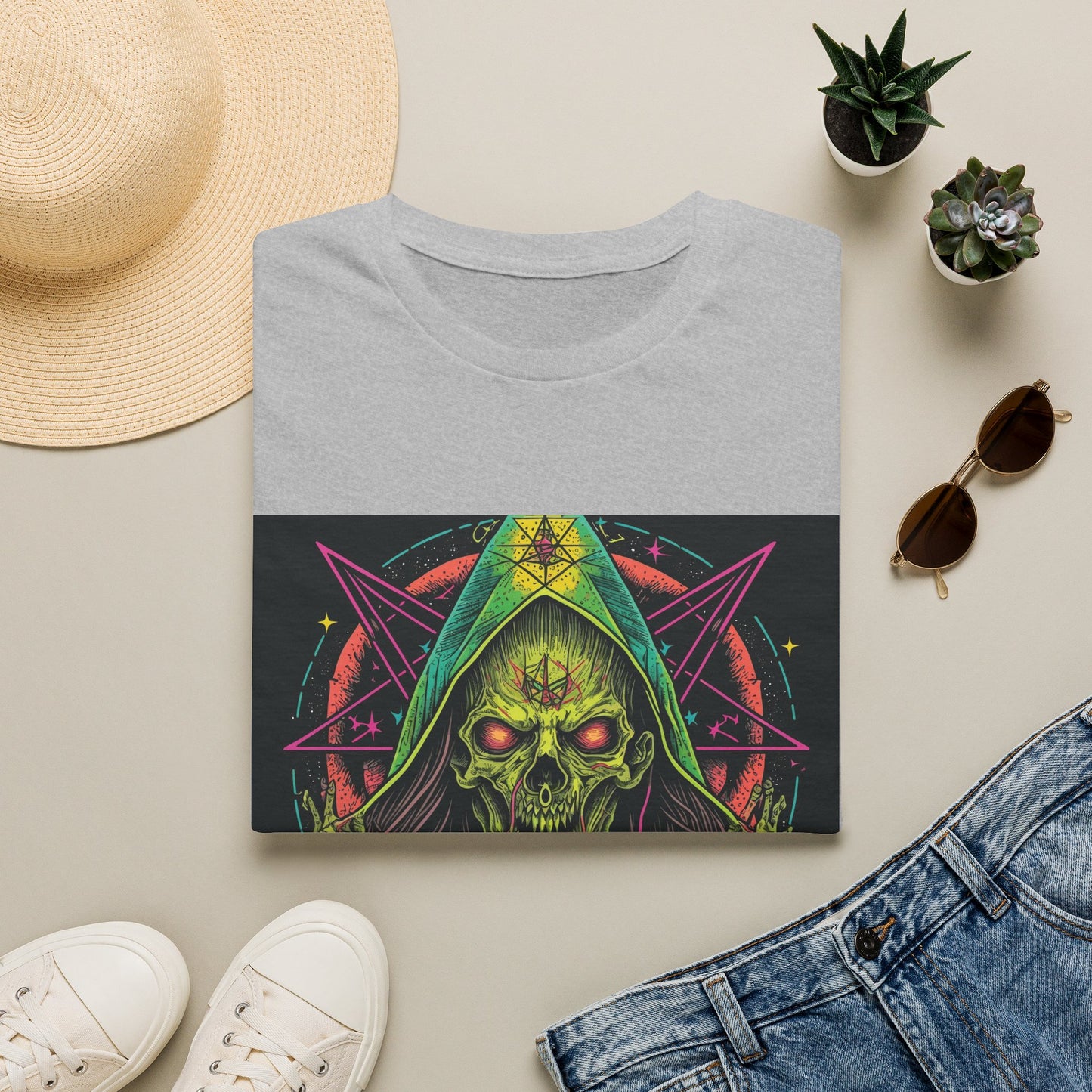Hooded Skull T-Shirt — Neon Occult Graphic Tee
