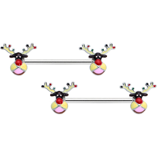 14G 9/16 Colorful Reindeer Christmas Barbell Nipple Ring Set