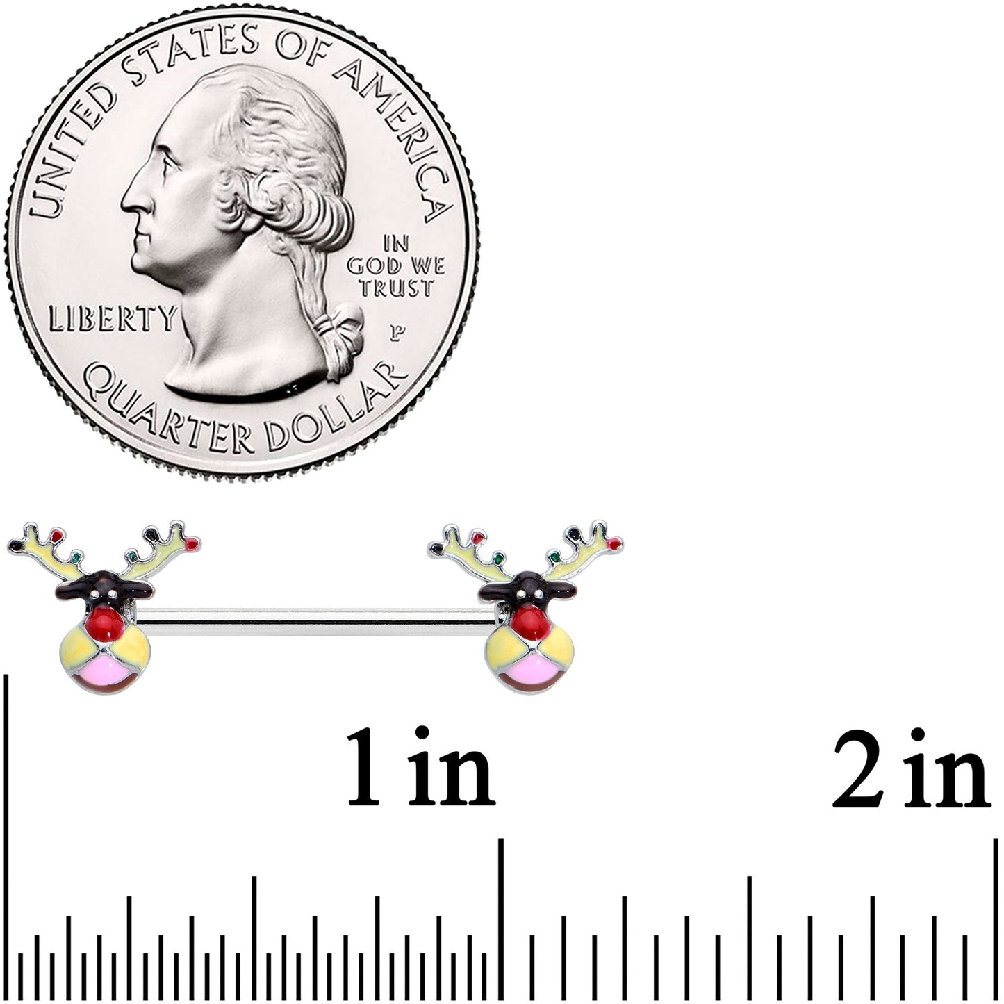 14G 9/16 Colorful Reindeer Christmas Barbell Nipple Ring Set